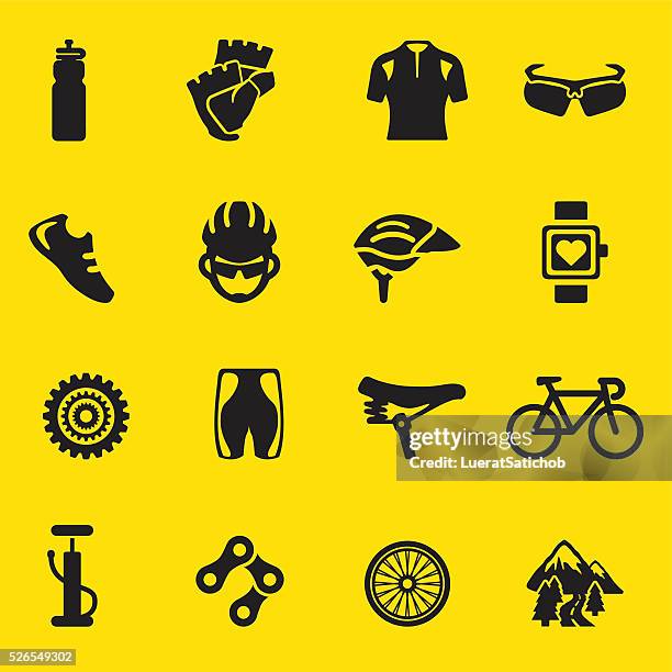 bildbanksillustrationer, clip art samt tecknat material och ikoner med cycling yellow silhouette icons | eps10 - setter athlete