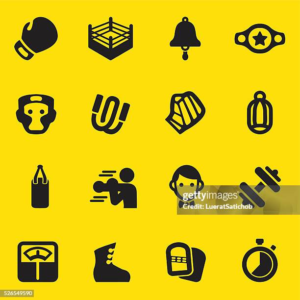 bildbanksillustrationer, clip art samt tecknat material och ikoner med boxing yellow silhouette icons | eps10 - boxhandske