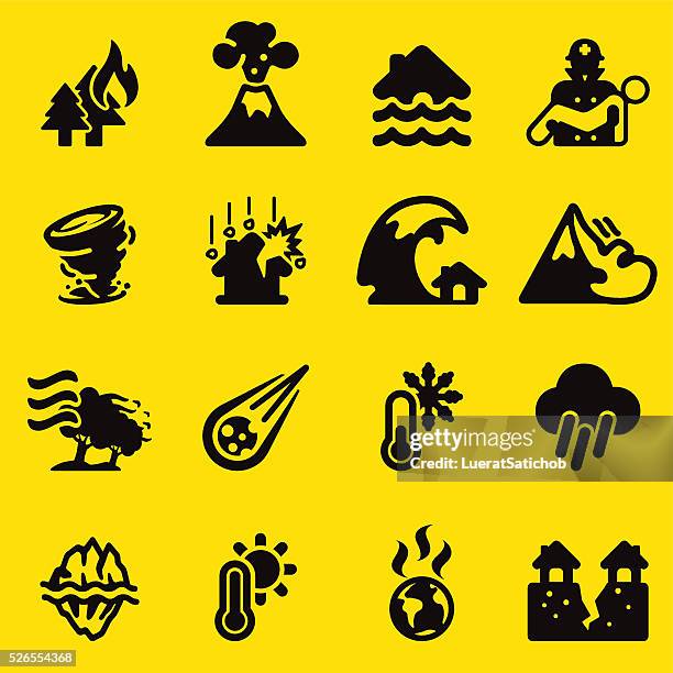 disaster yellow silhouette icons | eps10 - burning stock illustrations