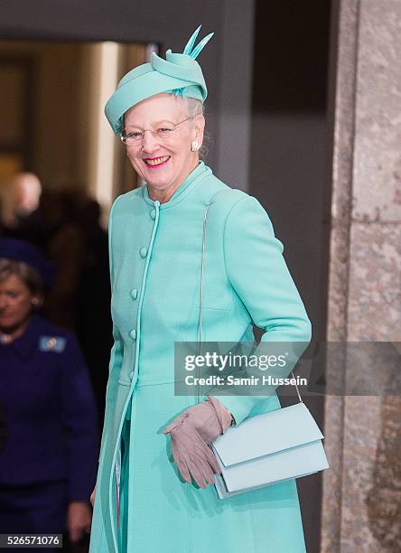 Queen Margrethe II of Denmark arrives at the Royal Palace to attend Te Deum Thanksgiving Service to celebrate the 70th birthday of King Carl Gustaf...