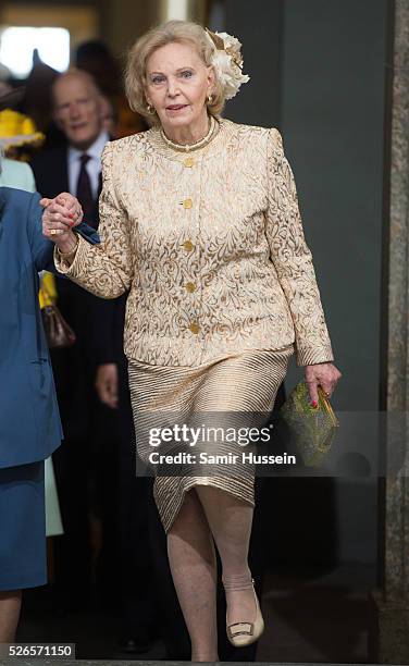 Eva Maria O'Neill arrives at the Royal Palace to attend Te Deum Thanksgiving Service to celebrate the 70th birthday of King Carl Gustaf of Sweden on...