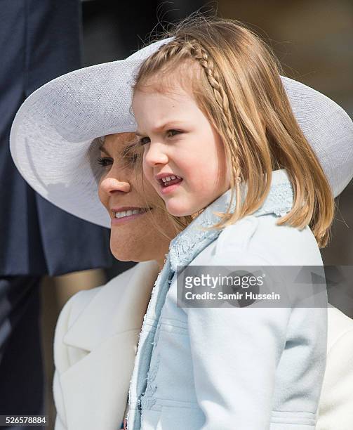 Crown Princess Victoria of Sweden and Princess Estelle of Sweden attend the celebrations of the Swedish Armed Forces for the 70th birthday of King...