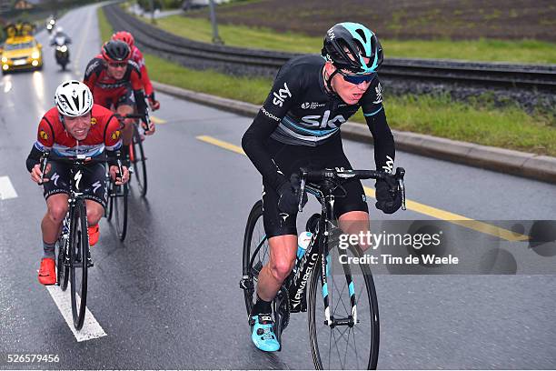 Christopher Froome of Great Britain, Tejay van Garderen of USA, Pavel Kochetkov of Russia and Bob Jungels of Luxembourg in the attack during stage 4...