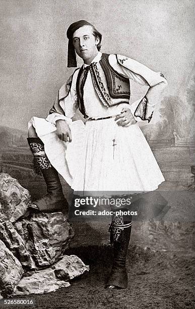 Oscar Wilde dressed in traditional Greek costume. In April 1877.