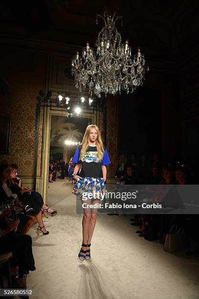 Model walks the runway during the Fay show as a part of Milan Fashion Week Womenswear Spring/Summer 2014 on September 18, 2013 in Milan, Italy