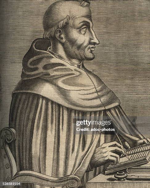 Engraving depicting Italian Dominican friar, philosopher and theologian Thomas Aquinas , circa 1270.