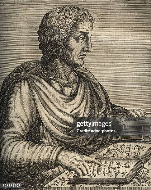 Engraving depicting Roman naturalist and natural philosopher Pliny the Elder , circa 75.