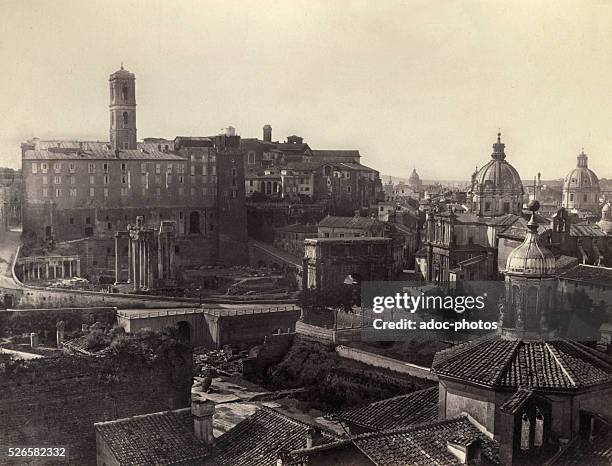 View of the Forum Romanum from the Palatine Hill in Rome . Ca. 1865.