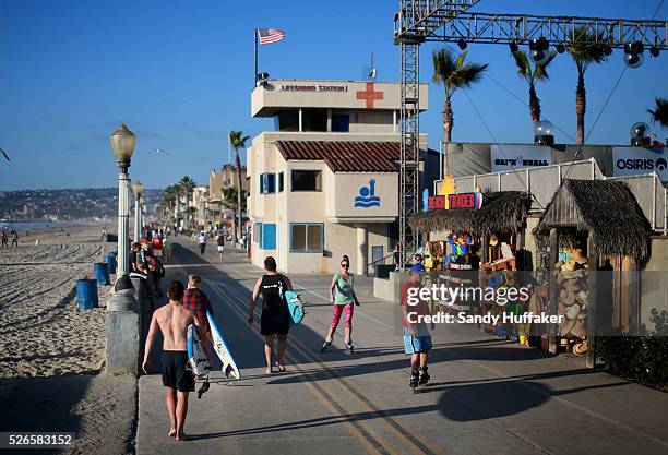 People walk by on the boardwalk along Mission Beach in San Diego, CA on Monday, October 27, 2014.