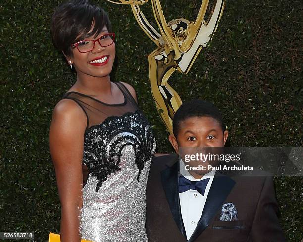 Actor Emmanuel Lewis and Ebonice Atkins attend the 2016 Daytime Creative Arts Emmy Awards at The Westin Bonaventure Hotel on April 29, 2016 in Los...