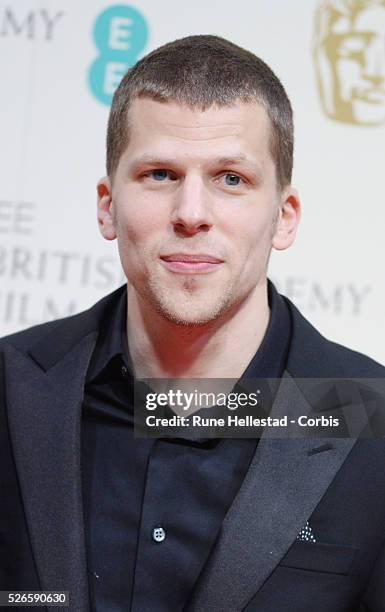 Jesse Eisenberg attends the Winner's Room at the EE British Academy Film Awards at the Royal Opera House.