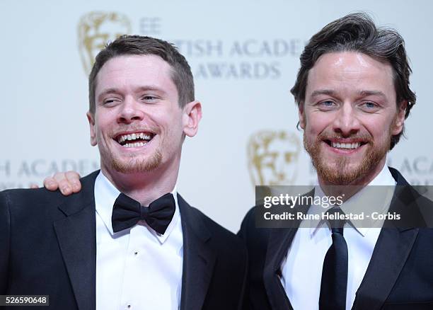 Jack O'Connell and James McAvoy attend the Winner's Room at the EE British Academy Film Awards at the Royal Opera House.