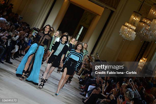 Model walks the runway during the Emanuel Ungaro fashion show at Paris Fashion Week Womenswear Spring/Summer 2014 on Septemner 30, 2013 in Paris,...