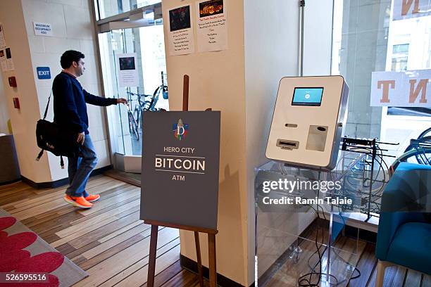 Bitcoin ATM stands at the entrance of Hero University Boost VC bootcamp in San Mateo, CA on Tuesday, October 28, 2014. Boost is a venture capital...