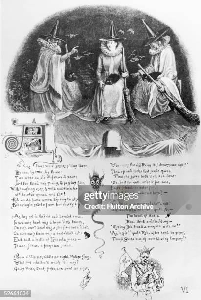 Page of verses from 'The Witches' Frolic' by English cleric and humorous writer Richard Harris Barham , a.k.a. Thomas Ingoldsby, published 1888. The...
