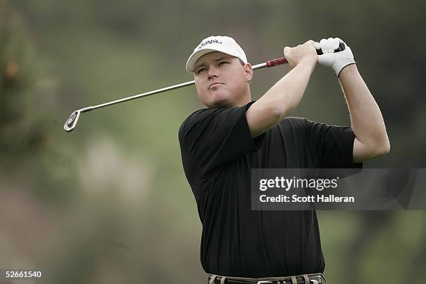 Chad Campbell hits a shot during the second round matches of the Accenture Match Play Championship at La Costa Resort and Spa on February 25, 2005 in...