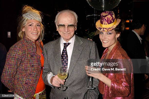 Cosmo Jenks, Sir Peter O'Sullevan and Stephanie Lynndell attend the launch of fashions for Ladie's Day at this year's Vodafone Derby at jockey...
