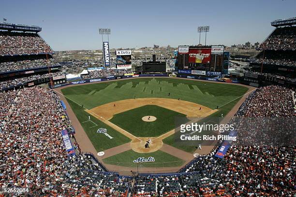 View of Shea Stadium during the Opening Day game between the New York Mets and the Houston Astros at Shea Stadium on April 11, 2005 in Flushing, New...