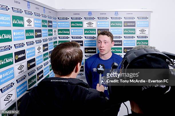 April 30: Matthew Pennington of Everton is interviewed after the Barclays Premier League match between Everton and A.F.C. Bournemouth at Goodison...