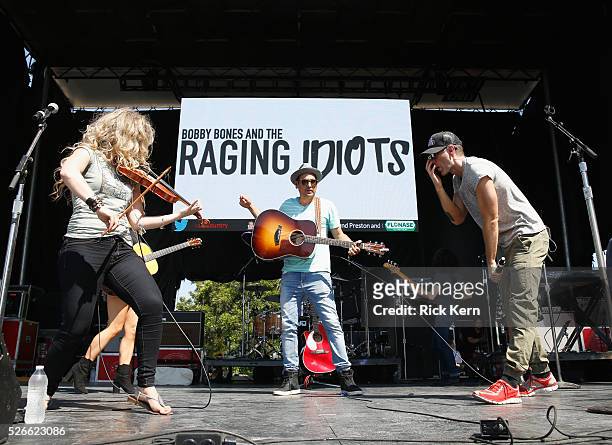 Singer Natalie Stovall, Producer Eddie and radio personality Bobby Bones of Bobby Bones and The Raging Idiots perform live during the 2016 Daytime...