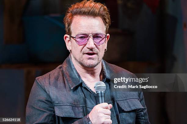 Band member Bono attends "Eclipsed" To Launch A Dedications Series In Honor Of Abducted Chibok Girls Of Northern Nigeria at Golden Theatre on April...