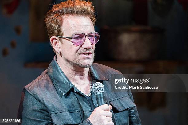 Band member Bono attends "Eclipsed" To Launch A Dedications Series In Honor Of Abducted Chibok Girls Of Northern Nigeria at Golden Theatre on April...