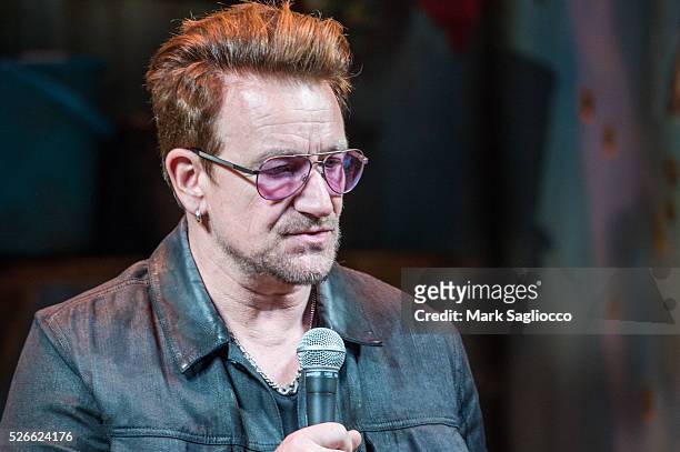 Band member Bono attends "Eclipsed" To Launch A Dedications Series In Honor Of Abducted Chibok Girls Of Northern Nigeria at Golden Theatre on April...