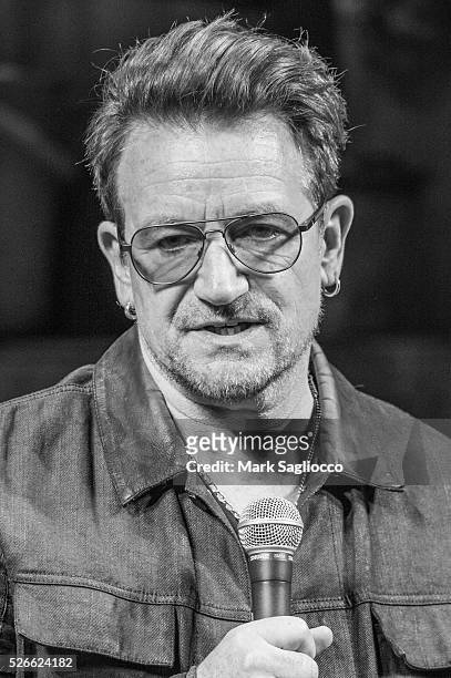 Band member Bono attends "Eclipsed" To Launch A Dedications Series In Honor Of Abducted Chibok Girls Of Northern Nigeria at Golden Theatre on April...