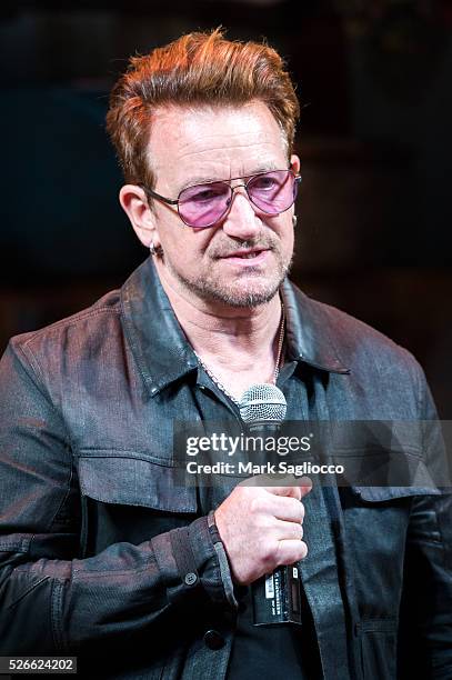 Band member Bono attends "Eclipsed" To Launch A Dedications Series In Honor Of Abducted Chibok Girls Of Northern Nigeria at Golden Theatre on April...