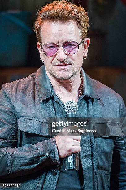 Band member Bono attends "Eclipsed" To Launch A Dedications Series In Honor Of Abducted Chibok Girls Of Northern Nigeria at Golden Theatre on April...