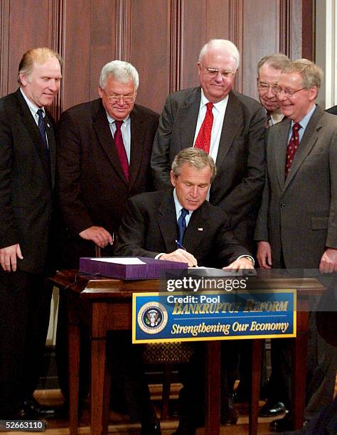 Rep. Steve Chabot , Speaker of the House Rep. J. Dennis Hastert , Rep. James Sensenbrenner , Sen. Charles Grassley , and Sen. Mitch McConnell watch...