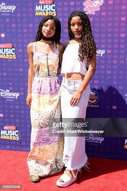 Recording artists Chloe Bailey and Halle Bailey of Chloe x Halle attend the 2016 Radio Disney Music Awards at Microsoft Theater on April 30, 2016 in...