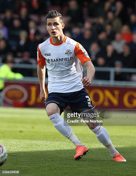 Dan Potts of Luton Town in action during the Sky Bet League Two match between Northampton Town and Luton Town at Sixfields Stadium on April 30, 2016...