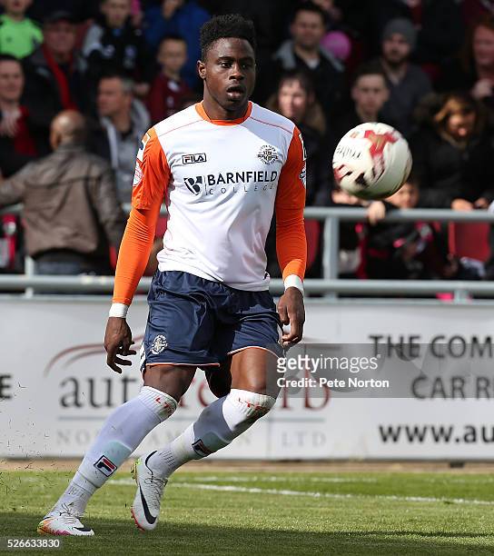 Pelly Ruddock-Mpanzu of Luton Town in action during the Sky Bet League Two match between Northampton Town and Luton Town at Sixfields Stadium on...
