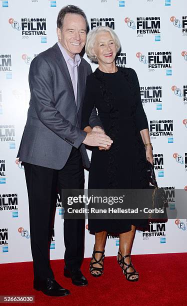 Bryan Cranston and Helen Mirren attend a photo call for Trumbo at London Film Festival at The Corinthia Hotel.