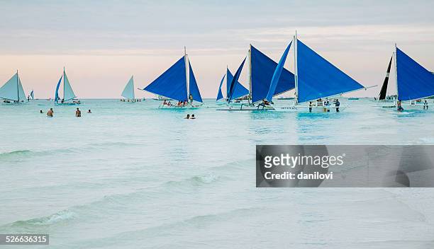 sailing on the boracay - boracay beach stock pictures, royalty-free photos & images