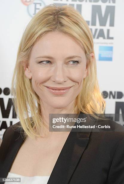 Cate Blanchett attends a photo call for Carol at London Film Festival at The May Fair Hotel.