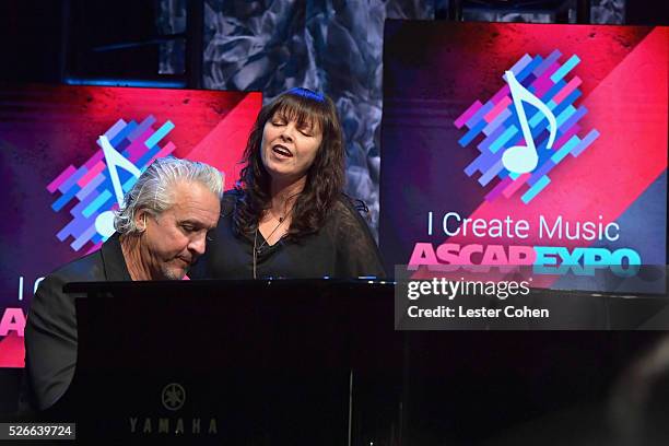 Musician Neil Giraldo and singer Pat Benatar perform onstage during the 2016 ASCAP "I Create Music" EXPO on April 30, 2016 in Los Angeles, California.