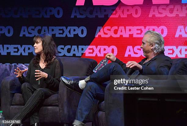 Singer Pat Benatar and singer Neil Giraldo speak onstage during the 2016 ASCAP "I Create Music" EXPO on April 30, 2016 in Los Angeles, California.