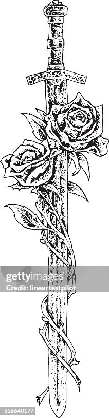Sword With Roses Printable Sword And Roses High-Res Vector Graphic - Getty Images