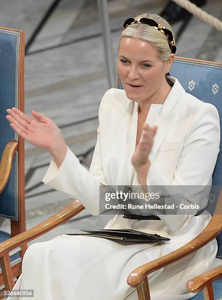 Crown Princess Mette- Marit attends the Nobel Peace Prize award ceremony at Oslo City Hall.