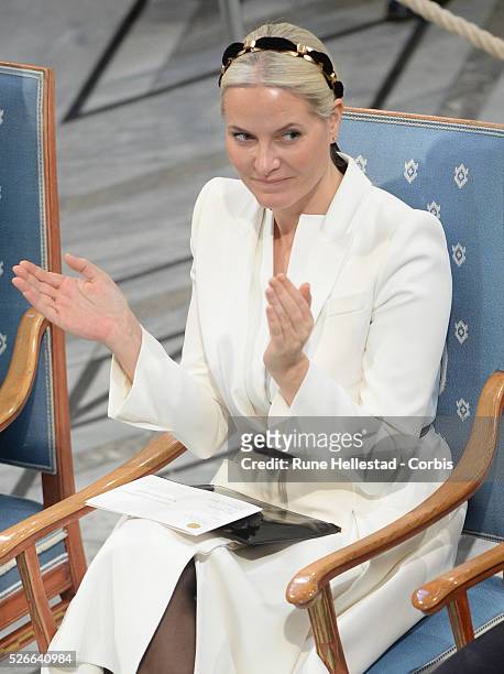 Crown Princess Mette- Marit attends the Nobel Peace Prize award ceremony at Oslo City Hall.