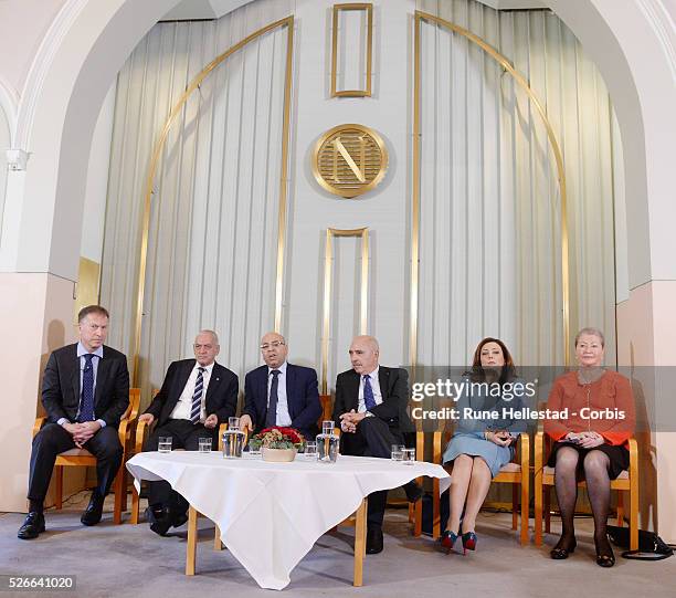 Nobel Peace Prize 2015 laureates The Tunisian National Dialogue Quartet and Kaci Kullmann Five attend the Nobel Peace Prize award ceremony at Oslo...