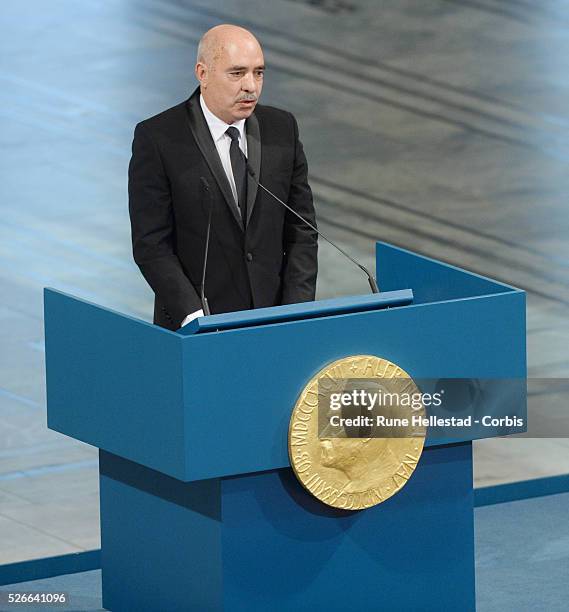 Nobel Peace Prize 2015 laureate The Tunisian National Dialogue Quartet's Abdessattar Ben Moussa attends the Nobel Peace Prize award ceremony at Oslo...