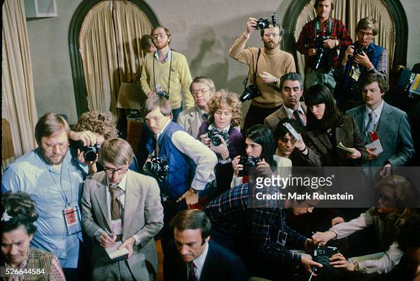 Washington, DC., USA. 19th January, 1981 The White House press room the last night of President James Carter's Administration. ABC TV reporter Sam...