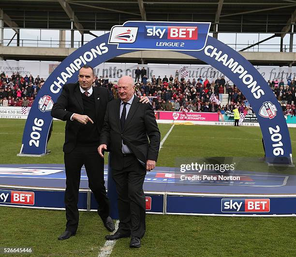 Former manager Graham Carr, who was the last Northampton Town manager to win a championship and current chairman Kelvin Thomas at the end of the Sky...