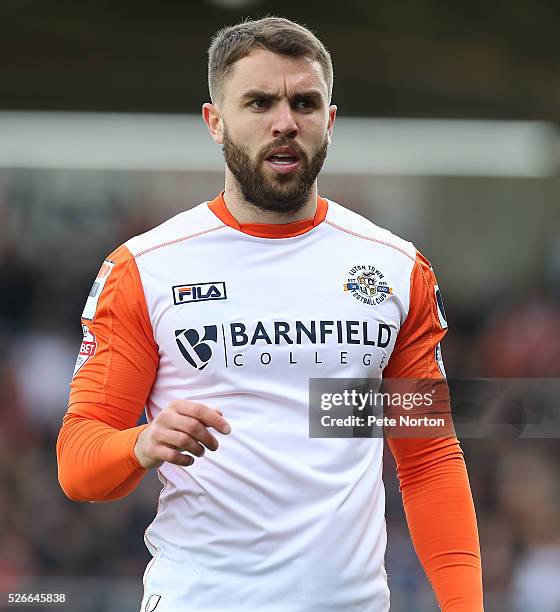 Josh McQuoid of Luton Town in action during the Sky Bet League Two match between Northampton Town and Luton Town at Sixfields Stadium on April 30,...