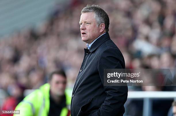 Northampton Town manager Chris Wilder looks on during the Sky Bet League Two match between Northampton Town and Luton Town at Sixfields Stadium on...