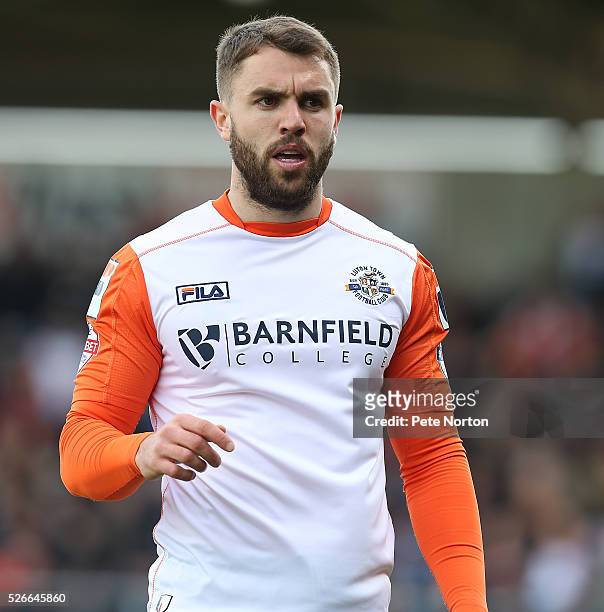 Josh McQuoid of Luton Town in action during the Sky Bet League Two match between Northampton Town and Luton Town at Sixfields Stadium on April 30,...