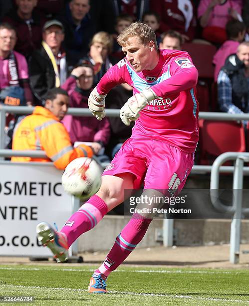 Elliot Justham of Luton Town in action during the Sky Bet League Two match between Northampton Town and Luton Town at Sixfields Stadium on April 30,...